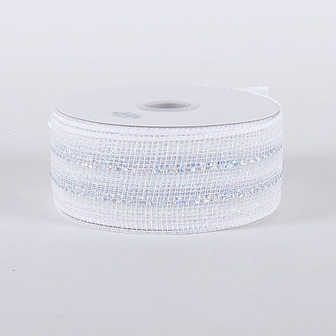 White Silver - Laser Metallic Mesh Ribbon ( 4 Inch x 25 Yards ) FuzzyFabric - Wholesale Ribbons, Tulle Fabric, Wreath Deco Mesh Supplies