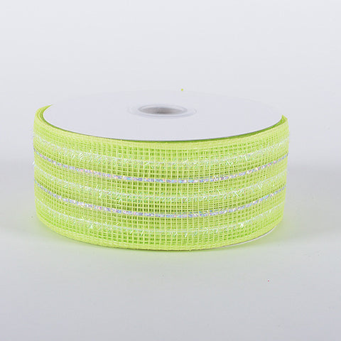 Lime - Laser Metallic Mesh Ribbon ( 4 Inch x 25 Yards ) FuzzyFabric - Wholesale Ribbons, Tulle Fabric, Wreath Deco Mesh Supplies