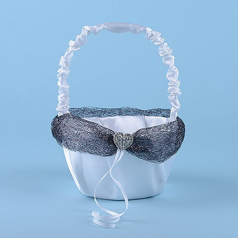 Copy of Flower Girl Baskets White Black ( 9 Inch ) - 5804W FuzzyFabric - Wholesale Ribbons, Tulle Fabric, Wreath Deco Mesh Supplies