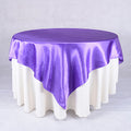 Purple - 72 x 72 Inch Satin Square Table Overlays FuzzyFabric - Wholesale Ribbons, Tulle Fabric, Wreath Deco Mesh Supplies