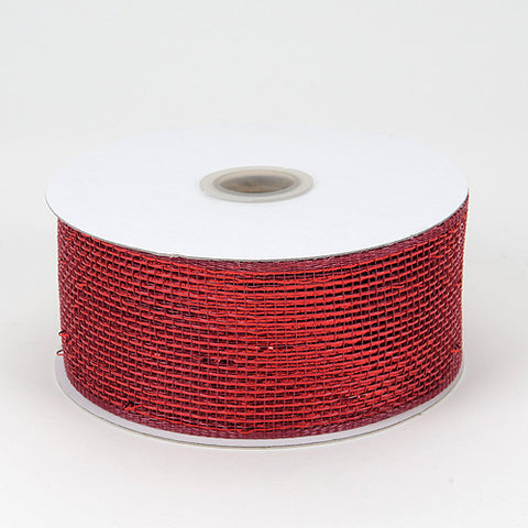 Burgundy - Metallic Deco Mesh Ribbons ( 2-1/2 Inch x 25 Yards ) FuzzyFabric - Wholesale Ribbons, Tulle Fabric, Wreath Deco Mesh Supplies