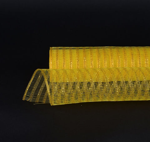 Yellow - Metallic Line Mesh Wrap ( 21 Inch x 10 Yards ) FuzzyFabric - Wholesale Ribbons, Tulle Fabric, Wreath Deco Mesh Supplies