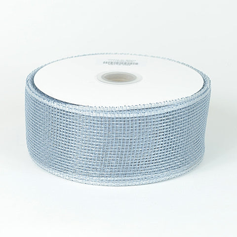 Silver - Floral Mesh Ribbon ( 2-1/2 Inch x 25 Yards ) FuzzyFabric - Wholesale Ribbons, Tulle Fabric, Wreath Deco Mesh Supplies