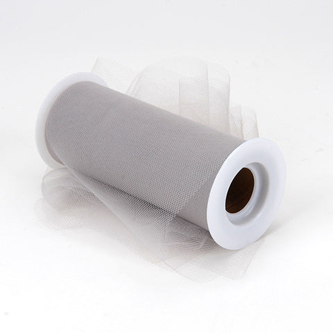 Silver - 6 Inch by 25 Yards Fabric Tulle Roll Spool FuzzyFabric - Wholesale Ribbons, Tulle Fabric, Wreath Deco Mesh Supplies