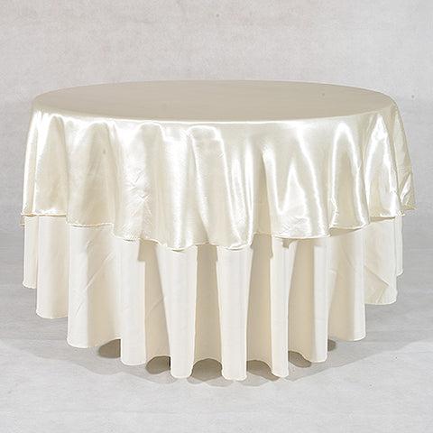 Ivory - 70 inch Satin Round Tablecloths FuzzyFabric - Wholesale Ribbons, Tulle Fabric, Wreath Deco Mesh Supplies