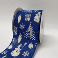 2-1/2 Inch x 10 Yards Navy Canvas Ivory Stamped Christmas Icons Ribbon FuzzyFabric - Wholesale Ribbons, Tulle Fabric, Wreath Deco Mesh Supplies