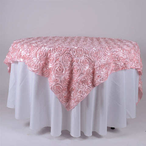 Pink - 72 x 72 Inch Rosette Square Table Overlays FuzzyFabric - Wholesale Ribbons, Tulle Fabric, Wreath Deco Mesh Supplies