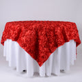Red - 72 x 72 Inch Rosette Square Table Overlays FuzzyFabric - Wholesale Ribbons, Tulle Fabric, Wreath Deco Mesh Supplies
