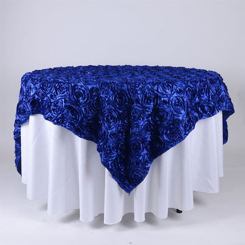 Royal Blue - 72 x 72 Inch Rosette Square Table Overlays FuzzyFabric - Wholesale Ribbons, Tulle Fabric, Wreath Deco Mesh Supplies