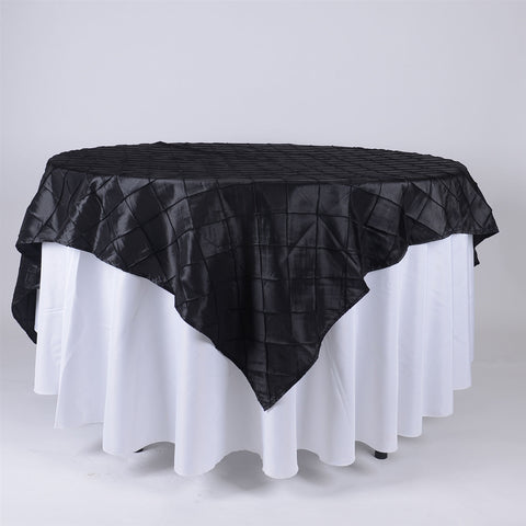 Black - 72 x 72 Inch Pintuck Satin Square Table Overlays FuzzyFabric - Wholesale Ribbons, Tulle Fabric, Wreath Deco Mesh Supplies