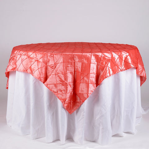 Coral - 72 x 72 Inch Pintuck Satin Square Table Overlays FuzzyFabric - Wholesale Ribbons, Tulle Fabric, Wreath Deco Mesh Supplies