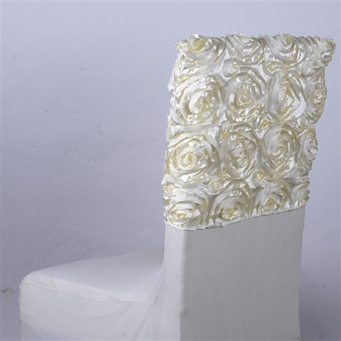 Ivory - 16 x 14 Inch Rosette Satin Chair Top Covers FuzzyFabric - Wholesale Ribbons, Tulle Fabric, Wreath Deco Mesh Supplies