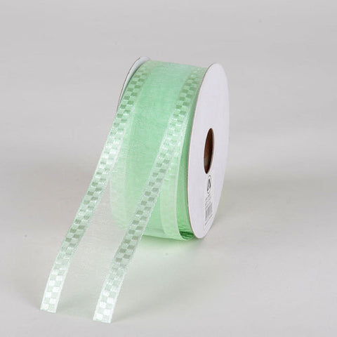 Mint - Organza Check Edge Ribbon - ( W: 7/8 Inch | L: 25 Yards ) FuzzyFabric - Wholesale Ribbons, Tulle Fabric, Wreath Deco Mesh Supplies