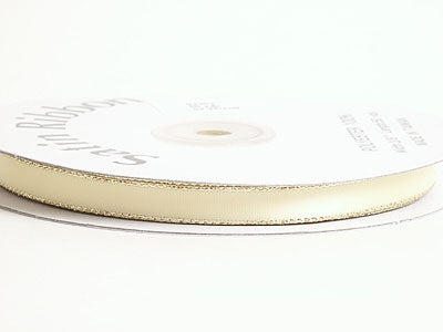 Baby Maize with Gold Edge Satin Ribbon Lurex Edge - ( W: 1/8 Inch | L: 100 Yards ) FuzzyFabric - Wholesale Ribbons, Tulle Fabric, Wreath Deco Mesh Supplies