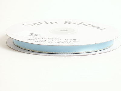 Light Blue with Gold Edge Satin Ribbon Lurex Edge - ( W: 1/8 Inch | L: 100 Yards ) FuzzyFabric - Wholesale Ribbons, Tulle Fabric, Wreath Deco Mesh Supplies