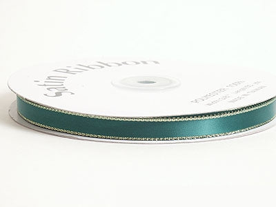 Hunter Green with Gold Edge Satin Ribbon Lurex Edge - ( W: 1/8 Inch | L: 100 Yards ) FuzzyFabric - Wholesale Ribbons, Tulle Fabric, Wreath Deco Mesh Supplies