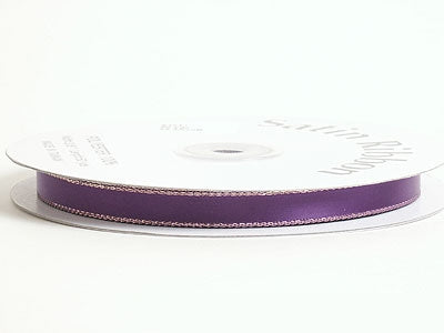 Purple with Gold Edge Satin Ribbon Lurex Edge - ( W: 3/8 Inch | L: 50 Yards ) FuzzyFabric - Wholesale Ribbons, Tulle Fabric, Wreath Deco Mesh Supplies