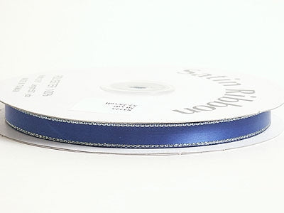 Royal Blue with Gold Edge Satin Ribbon Lurex Edge - ( W: 1/8 Inch | L: 100 Yards ) FuzzyFabric - Wholesale Ribbons, Tulle Fabric, Wreath Deco Mesh Supplies