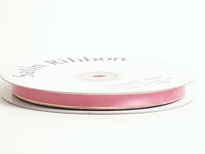 Colonial Rose with Gold Edge Satin Ribbon Lurex Edge - ( W: 1/8 Inch | L: 100 Yards ) FuzzyFabric - Wholesale Ribbons, Tulle Fabric, Wreath Deco Mesh Supplies