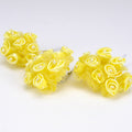 12 Mini Buds Yellow Satin Rose Buds FuzzyFabric - Wholesale Ribbons, Tulle Fabric, Wreath Deco Mesh Supplies