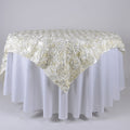 Ivory - 85 x 85 inch Rosette Satin Square Table Overlays FuzzyFabric - Wholesale Ribbons, Tulle Fabric, Wreath Deco Mesh Supplies