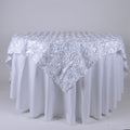 White - 85 x 85 inch Rosette Satin Square Table Overlays FuzzyFabric - Wholesale Ribbons, Tulle Fabric, Wreath Deco Mesh Supplies
