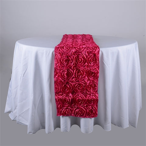 Fuchsia - 14 x 108 Inch Rosette Satin Table Runners FuzzyFabric - Wholesale Ribbons, Tulle Fabric, Wreath Deco Mesh Supplies
