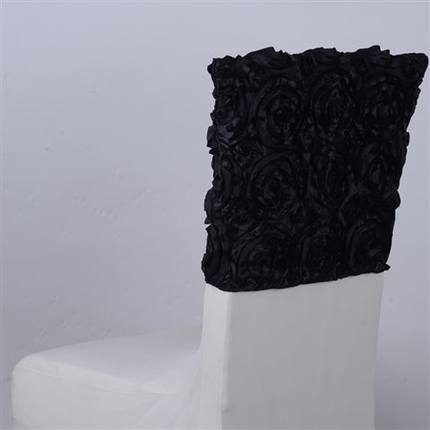 Black - 16 x 14 Inch Rosette Satin Chair Top Covers FuzzyFabric - Wholesale Ribbons, Tulle Fabric, Wreath Deco Mesh Supplies