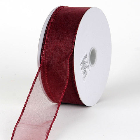Burgundy - Organza Ribbon Thick Wire Edge - ( W: 2-1/2 inch | L: 25 Yards ) FuzzyFabric - Wholesale Ribbons, Tulle Fabric, Wreath Deco Mesh Supplies