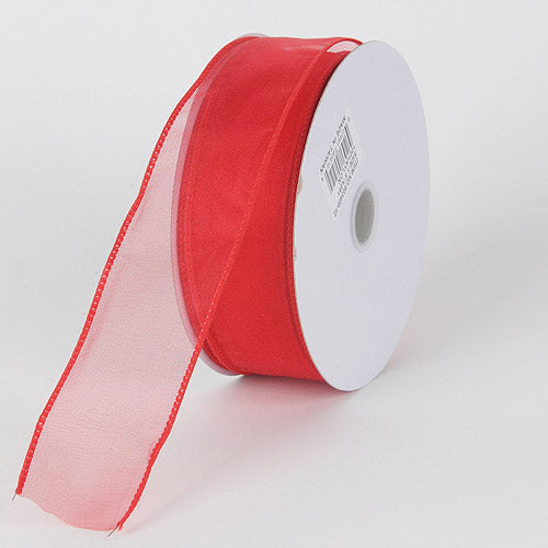 Red - Organza Ribbon Thick Wire Edge 25 Yards - ( W: 1-1/2 inch | L: 25 Yards )