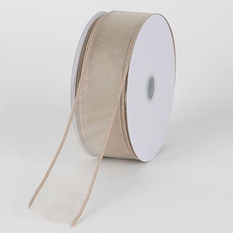 Tan - Organza Ribbon Thick Wire Edge - ( W: 1-1/2 inch | L: 25 Yards ) FuzzyFabric - Wholesale Ribbons, Tulle Fabric, Wreath Deco Mesh Supplies