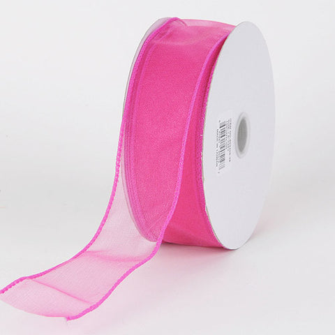 Hot Pink - Organza Ribbon Thick Wire Edge - ( W: 1-1/2 inch | L: 25 Yards ) FuzzyFabric - Wholesale Ribbons, Tulle Fabric, Wreath Deco Mesh Supplies