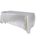 Silver - 90 x 132 inch Duchess Sequin Rectangle Tablecloths FuzzyFabric - Wholesale Ribbons, Tulle Fabric, Wreath Deco Mesh Supplies