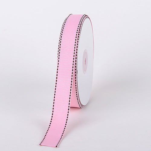 Pink with Brown - Stitch Grosgrain Ribbon Stitch Design - ( W: 3/8