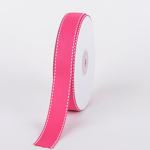 Fuchsia - Grosgrain Ribbon Stitch Design - ( W: 7/8 Inch | L: 25 Yards ) FuzzyFabric - Wholesale Ribbons, Tulle Fabric, Wreath Deco Mesh Supplies