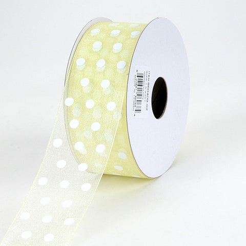 Baby Maize - Organza Ribbon Polka Dot - ( W: 3/8 Inch | L: 25 Yards ) FuzzyFabric - Wholesale Ribbons, Tulle Fabric, Wreath Deco Mesh Supplies
