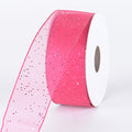 Fuchsia - Organza Ribbon with Glitters Wired Edge - ( W: 5/8 Inch | L: 25 Yards ) FuzzyFabric - Wholesale Ribbons, Tulle Fabric, Wreath Deco Mesh Supplies