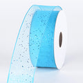 Turquoise - Organza Ribbon with Glitters Wired Edge - ( W: 5/8 Inch | L: 25 Yards ) FuzzyFabric - Wholesale Ribbons, Tulle Fabric, Wreath Deco Mesh Supplies