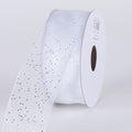 White Silver - Organza Ribbon with Glitters Wired Edge - ( W: 5/8 Inch | L: 25 Yards ) FuzzyFabric - Wholesale Ribbons, Tulle Fabric, Wreath Deco Mesh Supplies