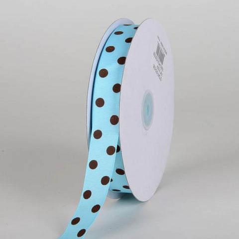 Turquoise with Brown Dots Grosgrain Ribbon Polka Dot - ( 7/8 inch | 50 Yards ) FuzzyFabric - Wholesale Ribbons, Tulle Fabric, Wreath Deco Mesh Supplies