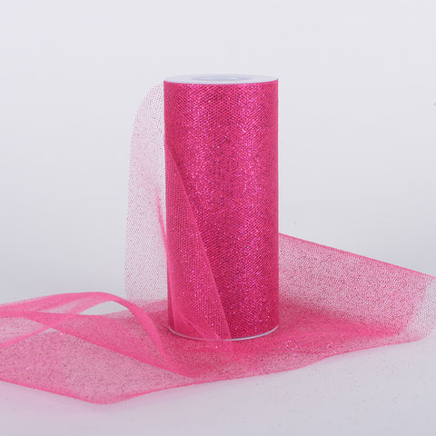 Fuchsia - Premium Glitter Tulle Fabric ( W: 6 Inch | L: 10 Yards ) FuzzyFabric - Wholesale Ribbons, Tulle Fabric, Wreath Deco Mesh Supplies