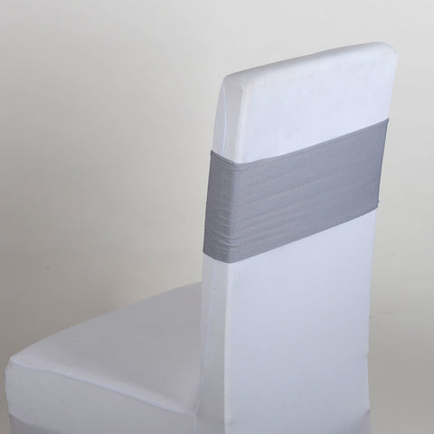 Silver Spandex Chair Sashes FuzzyFabric - Wholesale Ribbons, Tulle Fabric, Wreath Deco Mesh Supplies
