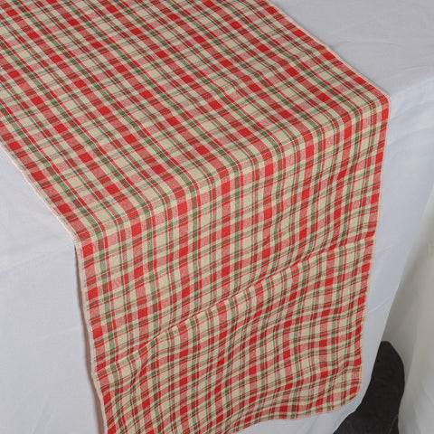 Red - 14 x 90 inch Checkered / Plaid Table Runner FuzzyFabric - Wholesale Ribbons, Tulle Fabric, Wreath Deco Mesh Supplies