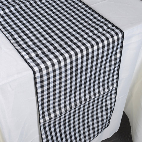 Black - 14 x 90 inch Checkered / Plaid Table Runner FuzzyFabric - Wholesale Ribbons, Tulle Fabric, Wreath Deco Mesh Supplies