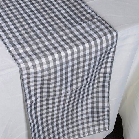Grey - 14 x 90 inch Checkered / Plaid Table Runner FuzzyFabric - Wholesale Ribbons, Tulle Fabric, Wreath Deco Mesh Supplies