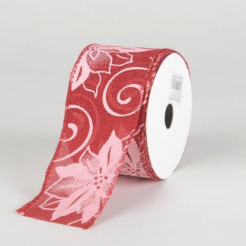 Red Faux Burlap Christmas Ribbon - (2.5 inch x 10 yards) - 960537RE FuzzyFabric - Wholesale Ribbons, Tulle Fabric, Wreath Deco Mesh Supplies