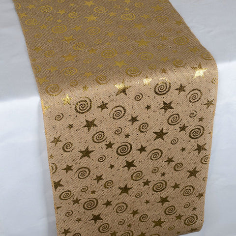 Shiny Stars Natural - 100% Natural Jute Burlap Table Runner ( 14 inch x 108 inches ) FuzzyFabric - Wholesale Ribbons, Tulle Fabric, Wreath Deco Mesh Supplies