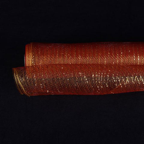 Red with Gold Lines  - Deco Mesh Wrap Metallic Stripes -  ( 21 Inch x 10 Yards ) - XB90512G FuzzyFabric - Wholesale Ribbons, Tulle Fabric, Wreath Deco Mesh Supplies