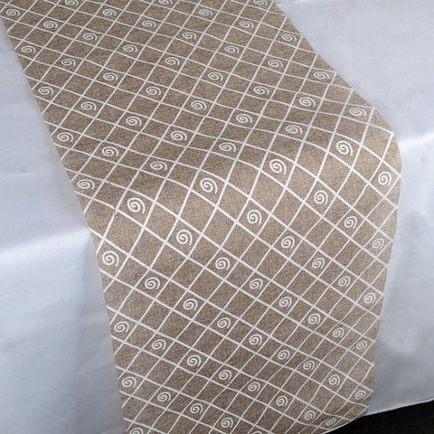 Natural Stripe Design Faux Burlap Table Runner ( 14 inch x 108 inches ) FuzzyFabric - Wholesale Ribbons, Tulle Fabric, Wreath Deco Mesh Supplies