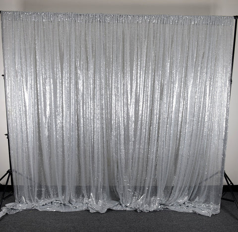 Silver Sequin Backdrop Curtain 20Ft x 10Ft FuzzyFabric - Wholesale Ribbons, Tulle Fabric, Wreath Deco Mesh Supplies